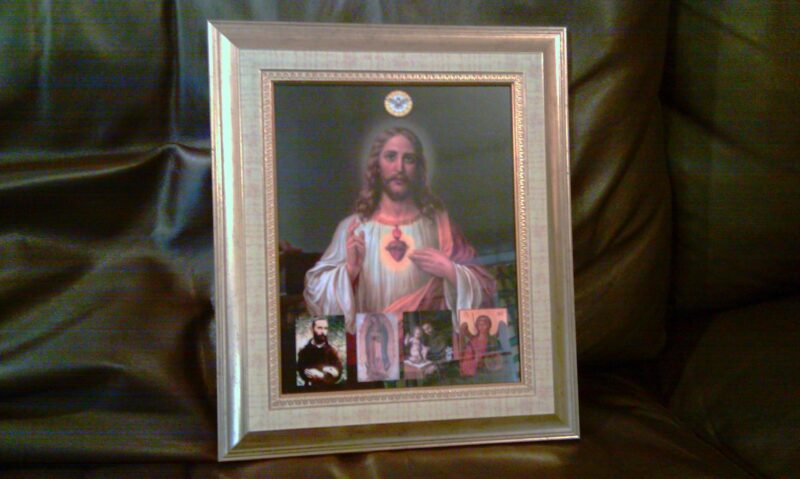 Sacred Heart Of Jesus, Collaged With Additional Holy Pictures - 8" X 10"